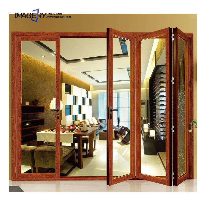 High Quality Tempered Customized Size Accordion Aluminum Bifold Folding Patio Glass Door