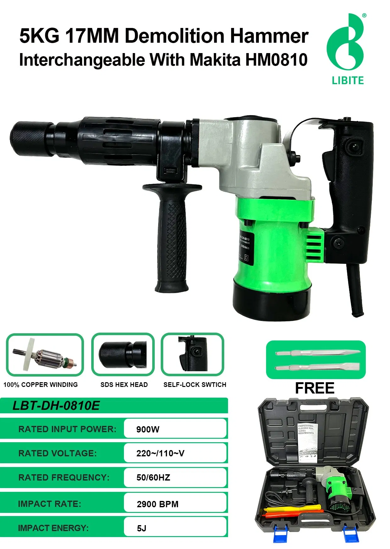 Отбойный молоток Hypermax 5кг, совместим с Makita 0810