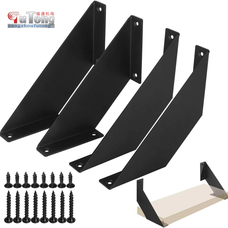 11.25" Black Floating Metal J Bracket Lip Support Shelf Powder Coated DIY