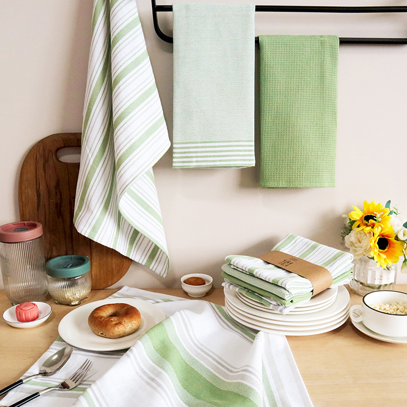 New Waffle Woven Kitchen Hand Towel Custom Cotton Tea Towel Set