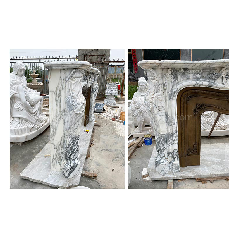 Europe Simple Style Hand Carving Marble Stone Mantel Fireplace