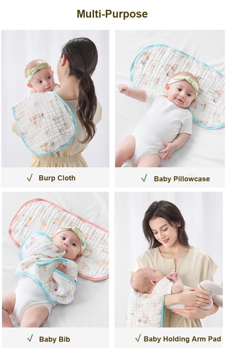 Factory Direct Large Muslin Burp Cloths 6-Layer Ultra Absorbent Breathable Baby Burping Cloth for Boys Girls
