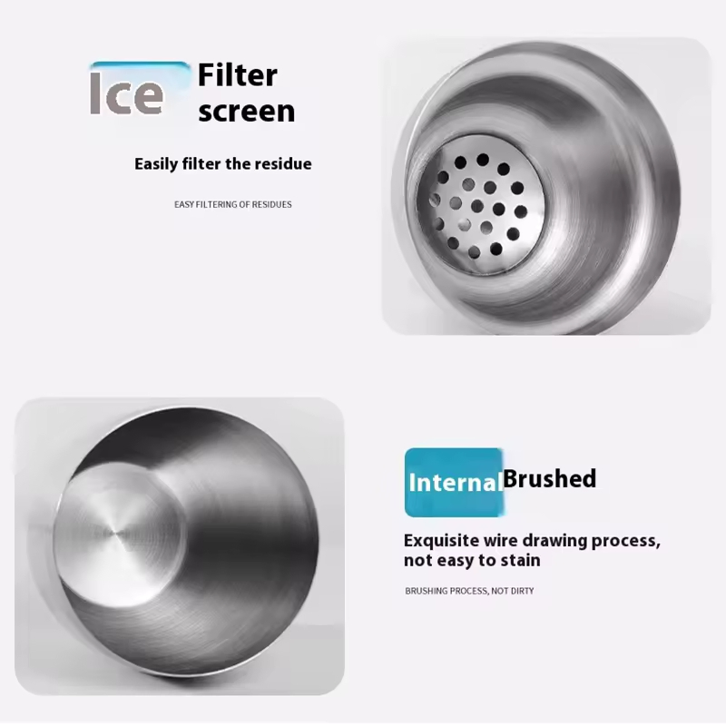 Food Grade Safe Bar Home Partiesgold Black Silver 250/350/550/750ml Bar Tools 3 Piece Martini Shaker Cup Stainless Steel Bartender Shaker for Whisky Gin Vodka