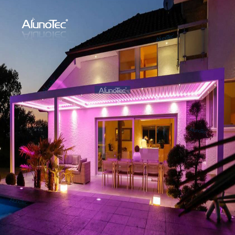 Remote Control Metal Louvred Roof Canopy Patio Cover Awning Carport Garden Gazebo Aluminium Pergola Design with LED Strip Lights