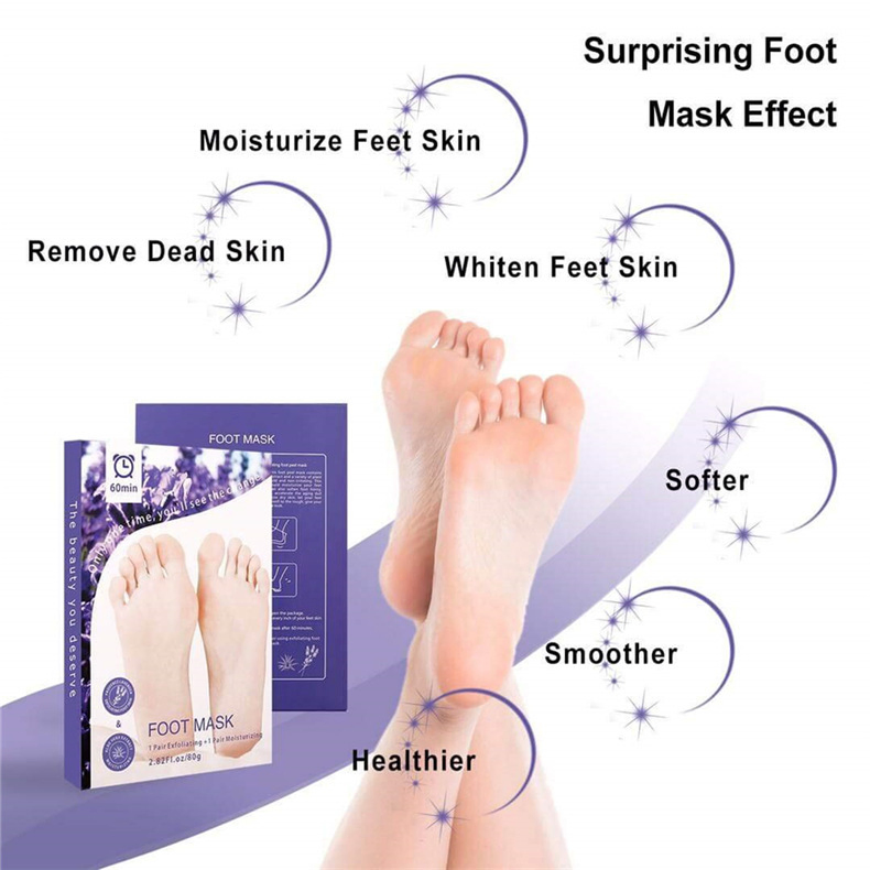 Ainxin Private Label Natural Organic Lavender Feet Skin Moisturizing Whitening Exfoliating Peeling Socks Foot Mask