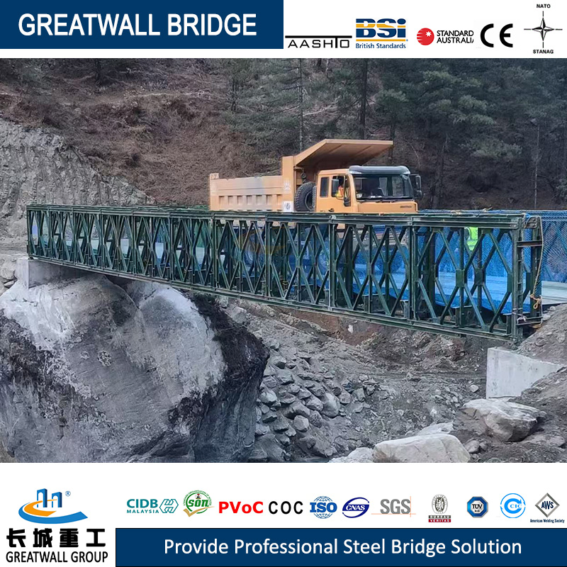 Double Lanes British Standard BS5400 Steel Bailey Bridge Connected by Bailey Pin