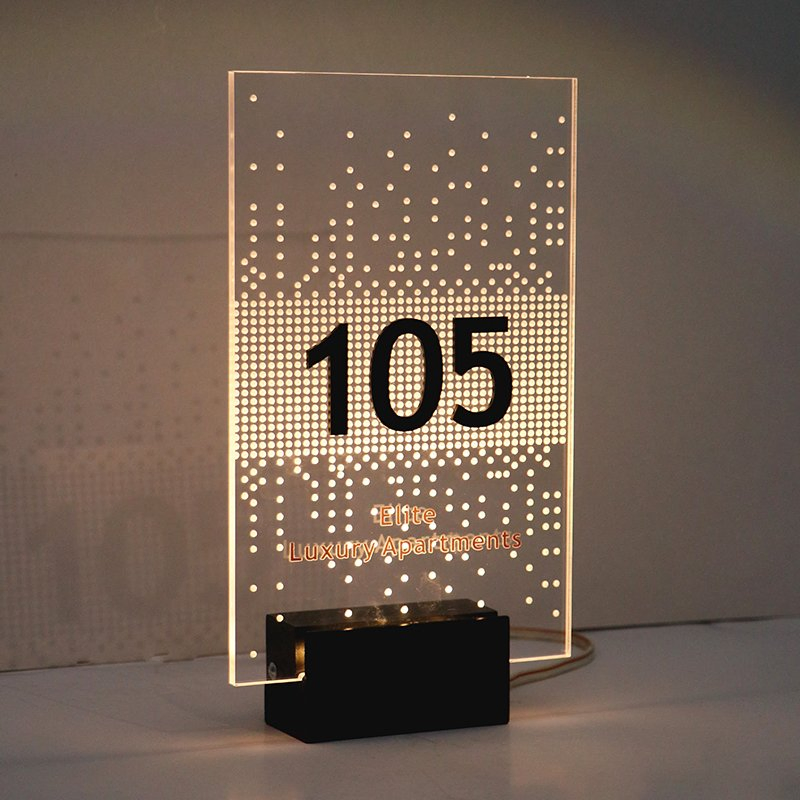 Ezd New Design Acrylic Illuminated Hotel House Door Number Sign with Light
