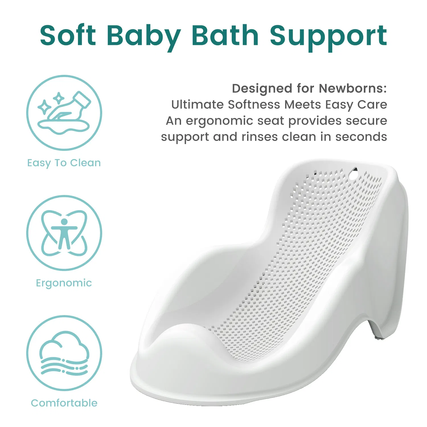 Baby Bathtub Support, Ergonomic Newborn Bath Seat with Non-Slip Design, 2 Colors (Grey/Pink) for Infant Bathing