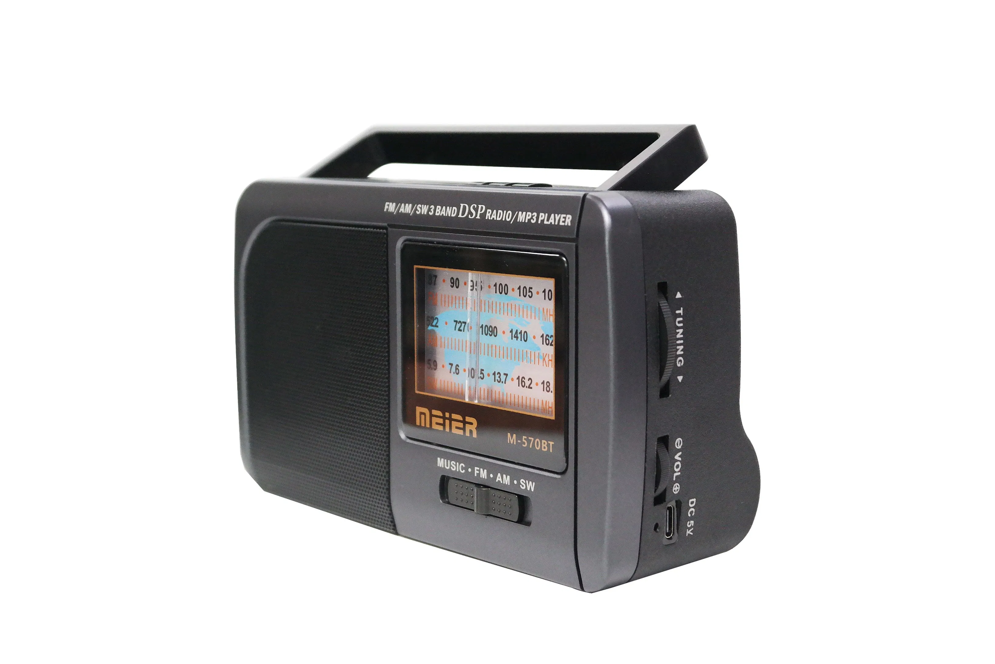 Meier M570bt Portable 3-Band Am FM Sw Radio, TF Card and MP3 Player, Rechargeable Speaker, Bluetooth Retro Design