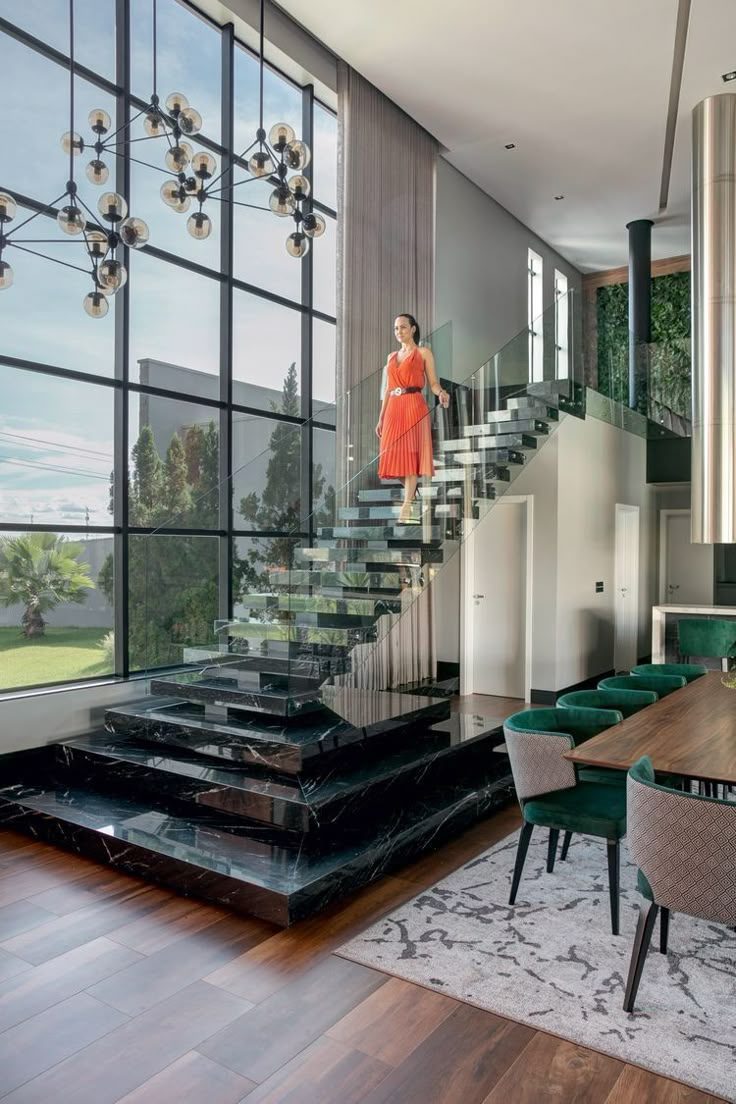 American White Oak Solid Wood Steel Staircase Straight Shape Centre Beam Glass Railing Stairs Design