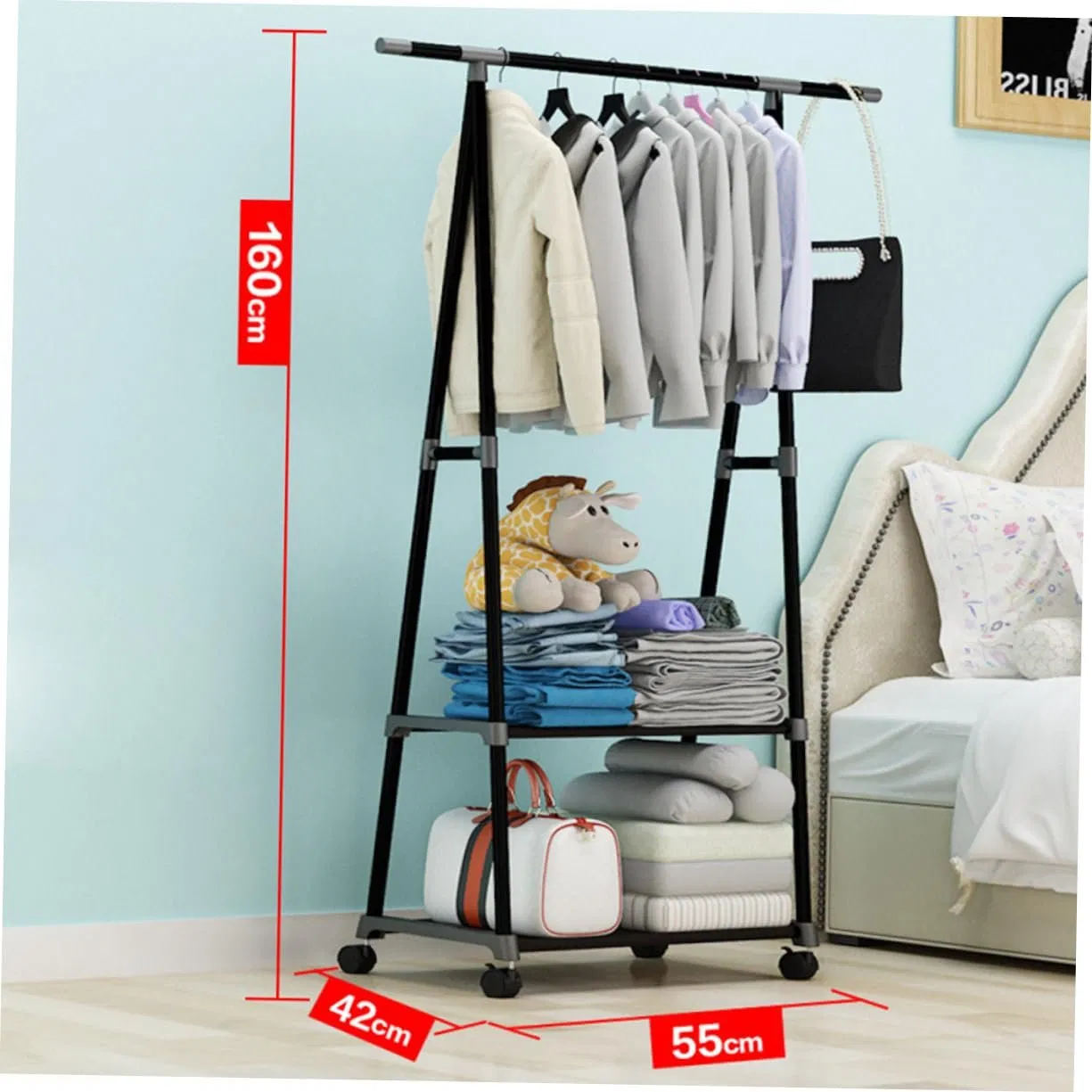 Напольная сушилка для одежды с полкой, металлическая