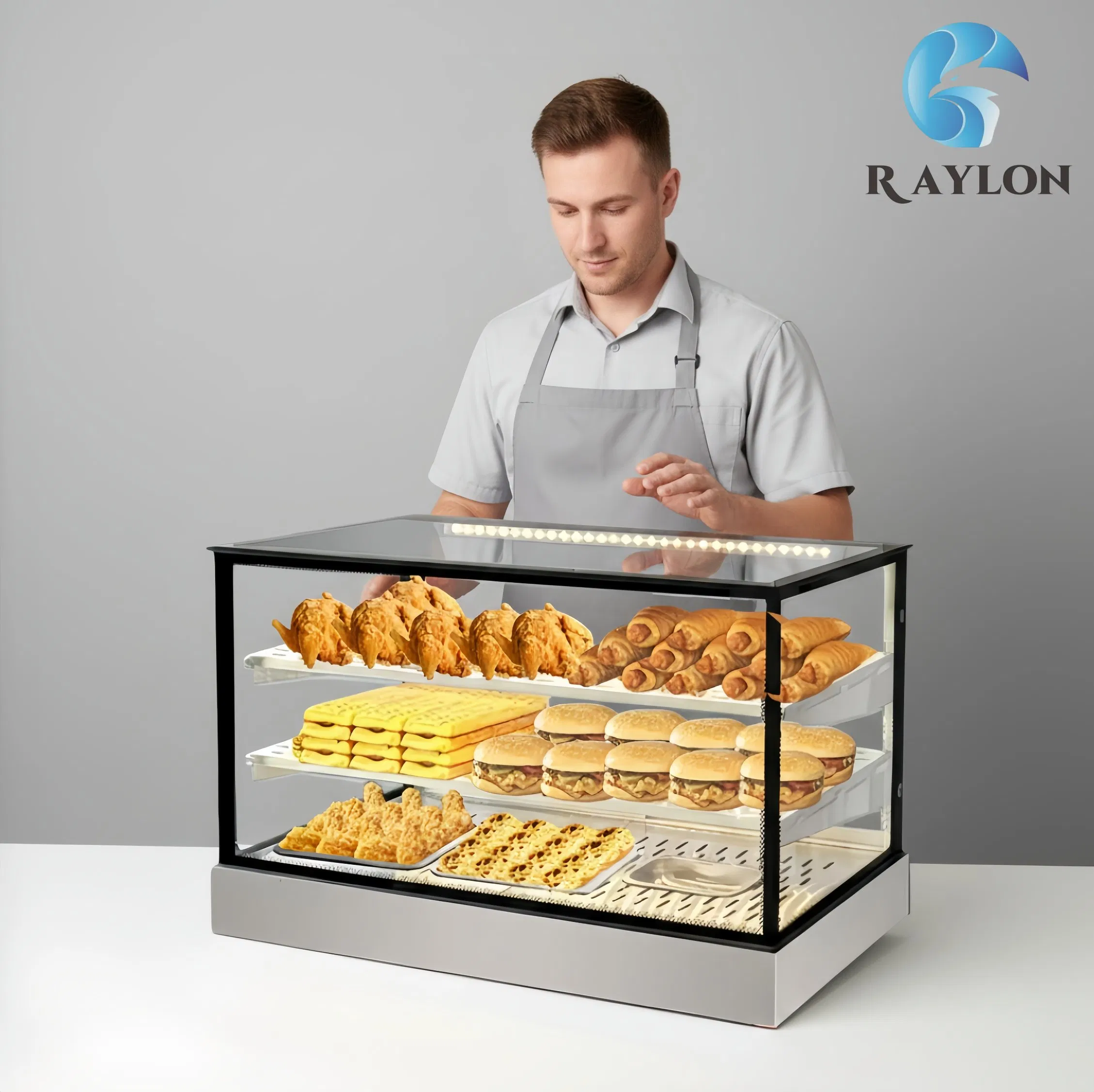 Double Layer Heated Display Cabinet Commercial Model for Food Court
