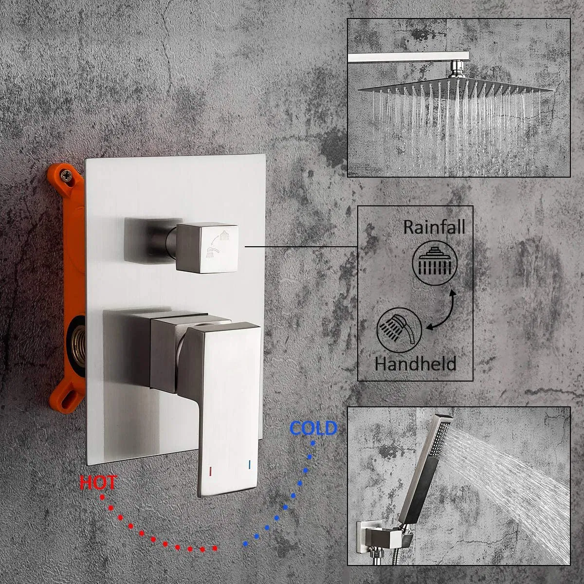 Luxury Cupc Hidden Wall Concealed Rain Shower Mixer Set System Bathroom Large Rain Shower Heads Cabesal De Ducha