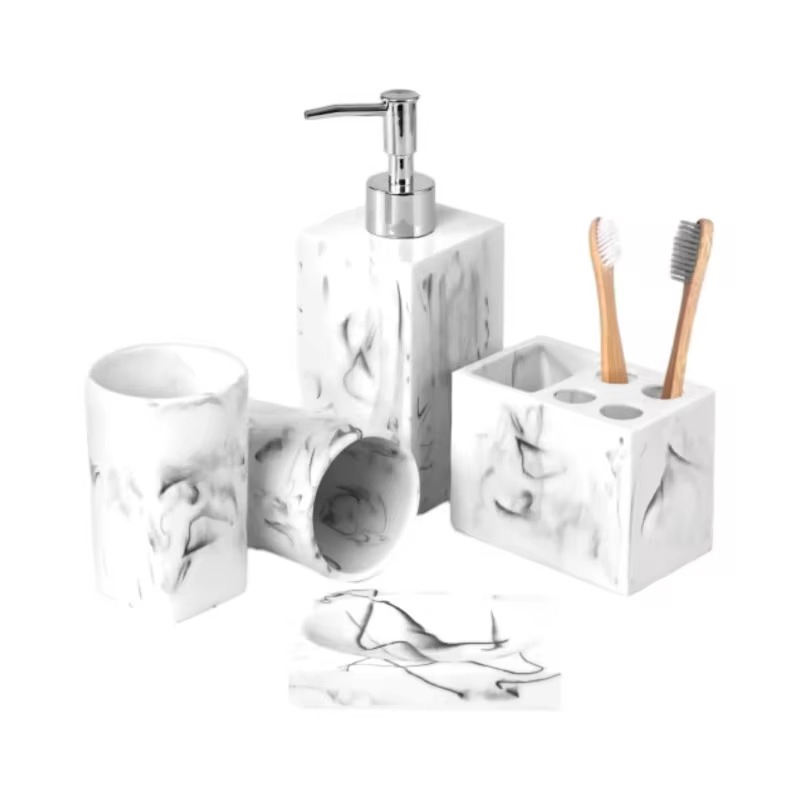 Promotional Existing Goods Modern Marble Decoration Resin Kits Bathroom Sets