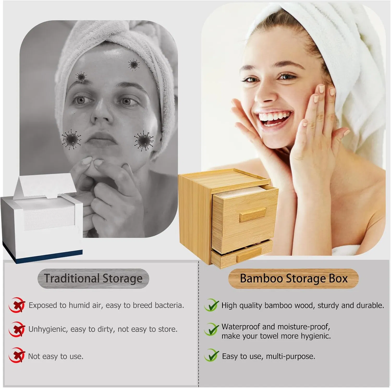 Bamboo Modern Minimalist Drawer Style Desktop Wash Towel Hair Accessory Storage Box