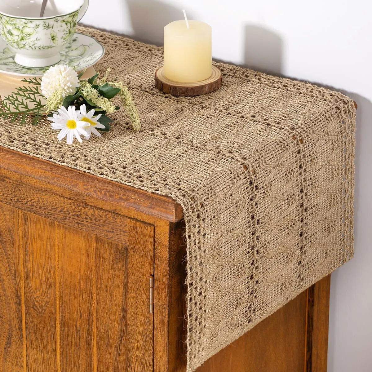 Boho Chic Burlap Table Runner for Kitchen and Dining Spaces