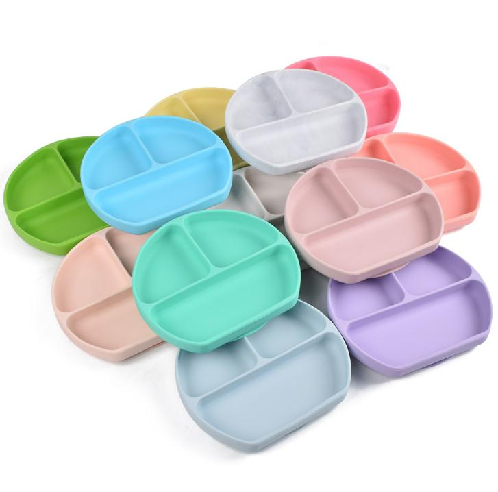 Divided Baby Plates Non-Toxic BPA Free Silicone Baby Bowl Skidproof Silicone Kids Tableware