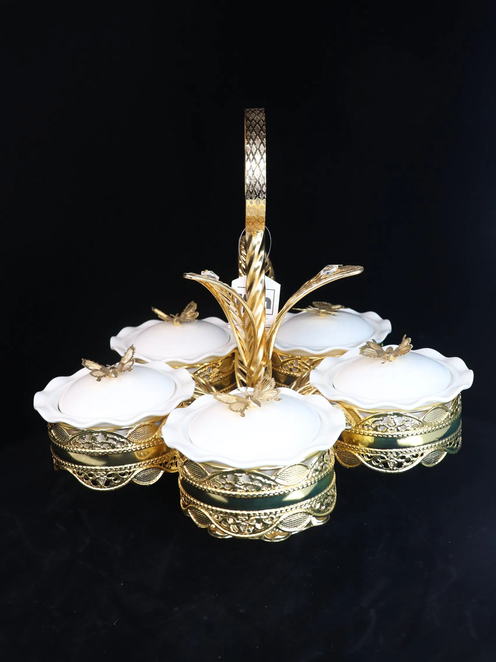 New High-End Gold-Plated Iron Strip with 5 Ceramic Bowls