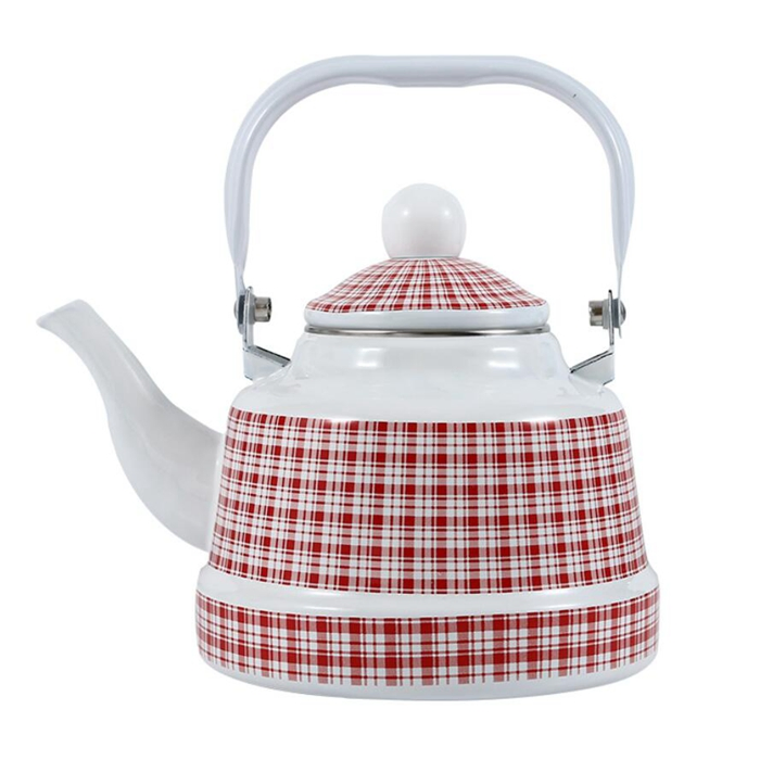 Enamel Whistle Teakettle with Stainless Steel Handle for Stovetop Hot Water