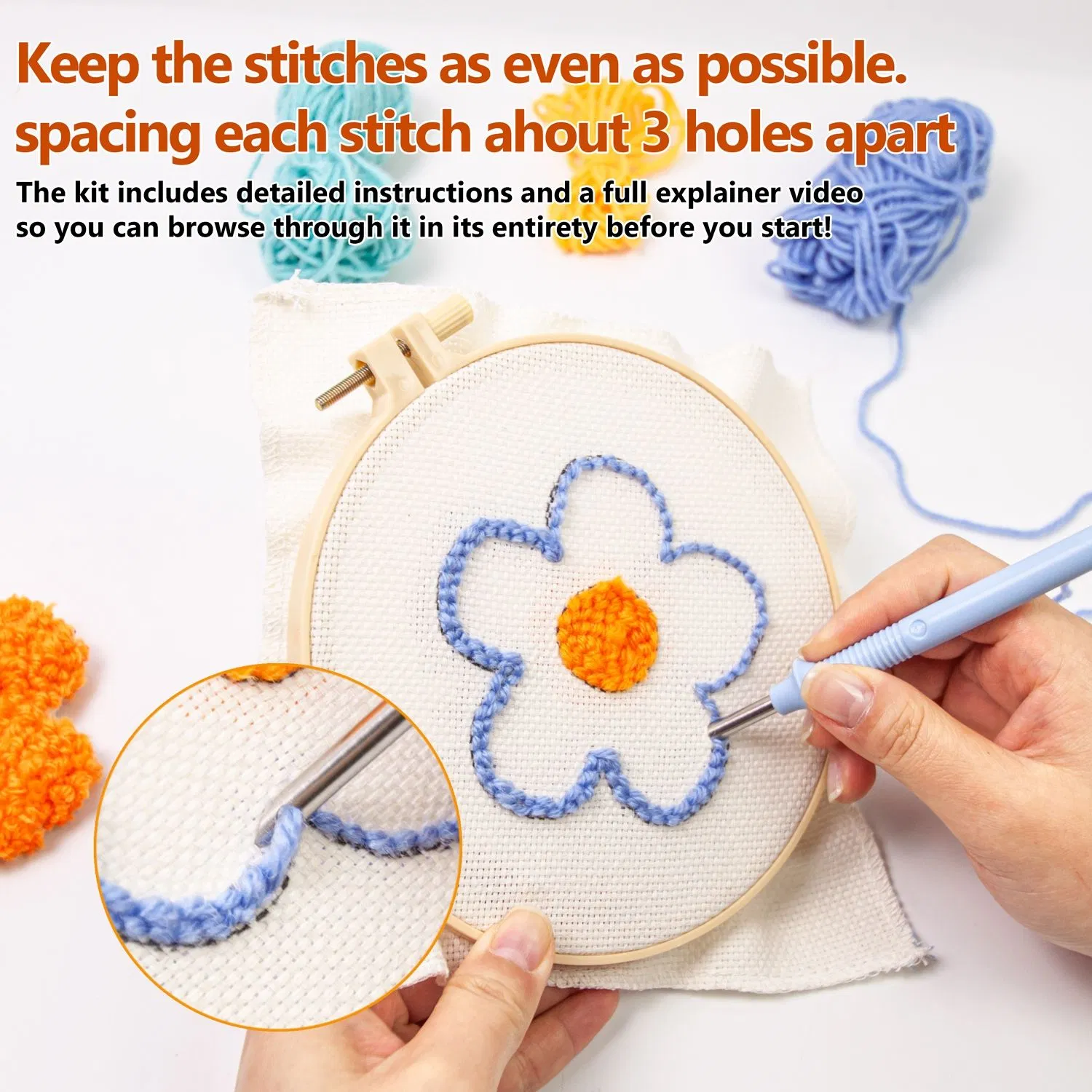 Instock Factory Sale Punch Needle Kit Embroidery Set All in One Needle Punch Flower Coaster Kit DIY Punching Needle for Beginner