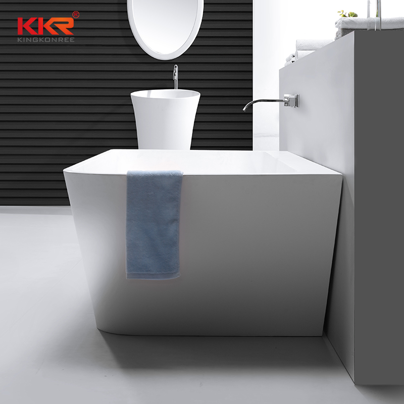 Sanitary Ware White Matte Rectangle Acrylic Solid Surface Stone Resin Freestanding Bathtub