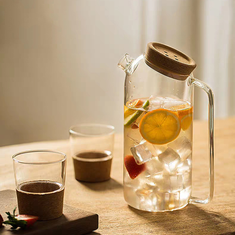 Best Selling High Borosilicate Heat-Resistant Glass Tea Pot Glass Kettle for Water Drinking Teapot Carafe Water Pithcer of Glass Teaset Glassware Wooden Cap