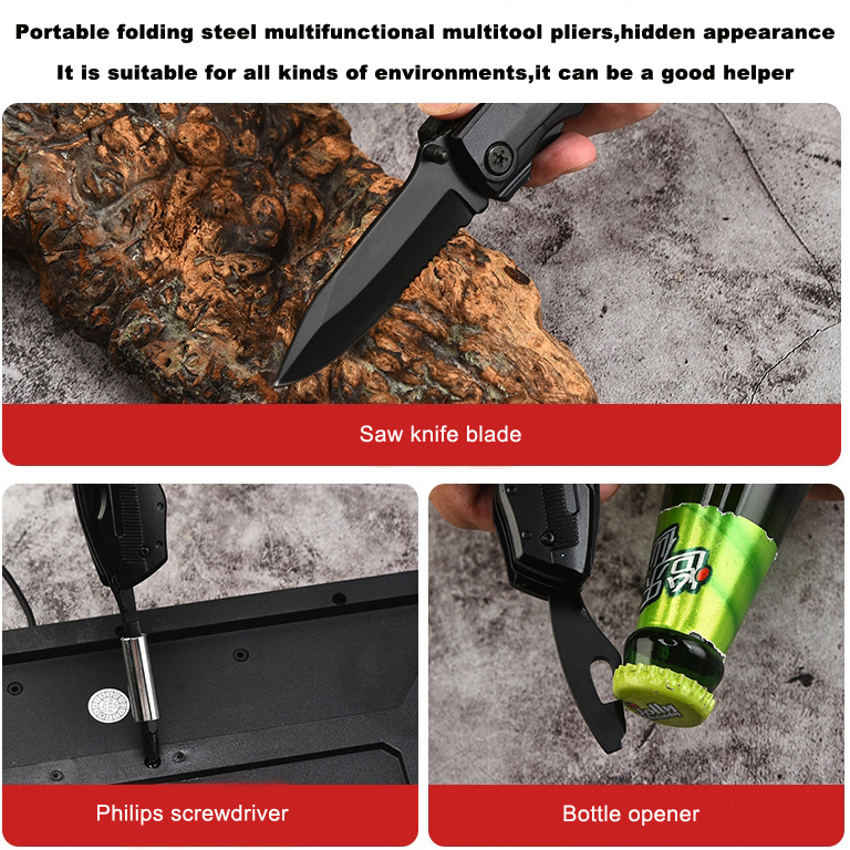 Мультитул с ножом и плоскогубцами, черное покрытие