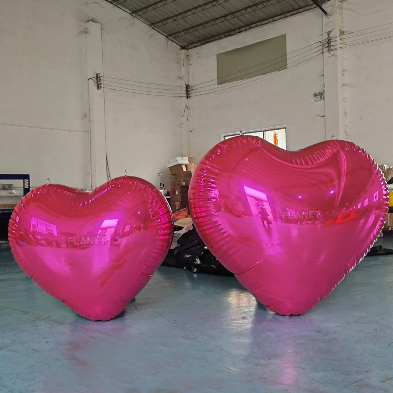 Durable Reuse Reflective PVC Inflatable Heart Balloon for Valentine Decoration