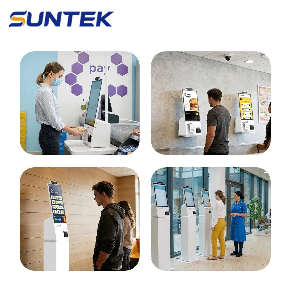 Payment Kiosks 15.6 Inch Touch Screen Suntek All-in-One Self Service Kiosk with Thermal Printer Qr Code Scanner POS Bracket