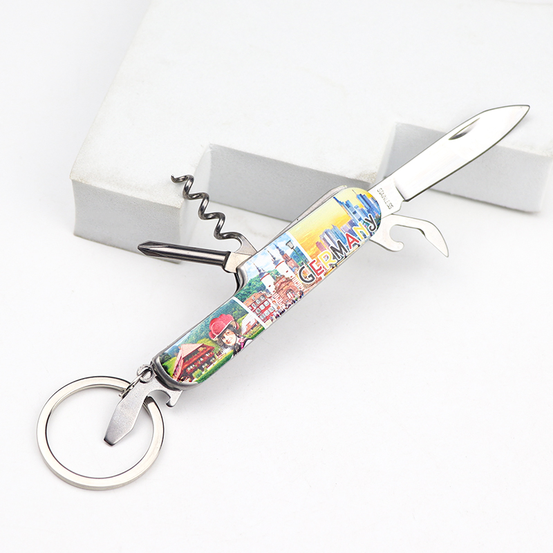 Custom Logo Souvenir 5 in 1 Multi-Purpose Functional Folding Pocket Knife Keychain