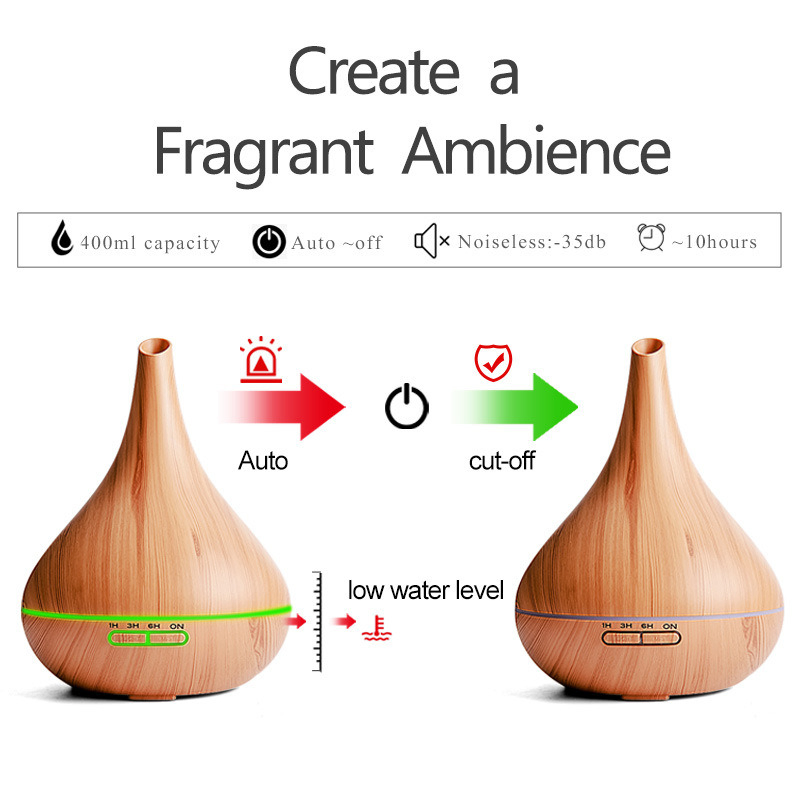 2025 Air Fragrance Essential Oils Diffuser 450ml Cool Mist Wood Grain Portable Humidifier