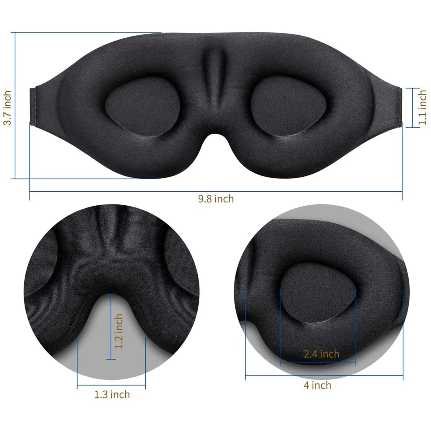 3D Contoured Memory Foam Eyemask Black Custom Logo Travel Eye Sleep Mask