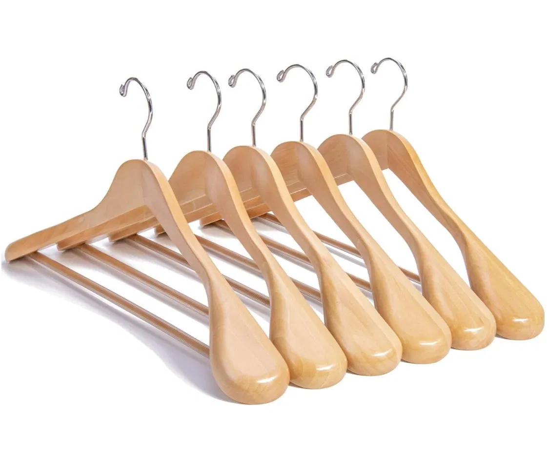 6 Pack Natural Wooden Suit Hangers Wood Coat Hangers Jacket Outerwear Shirt Hangers