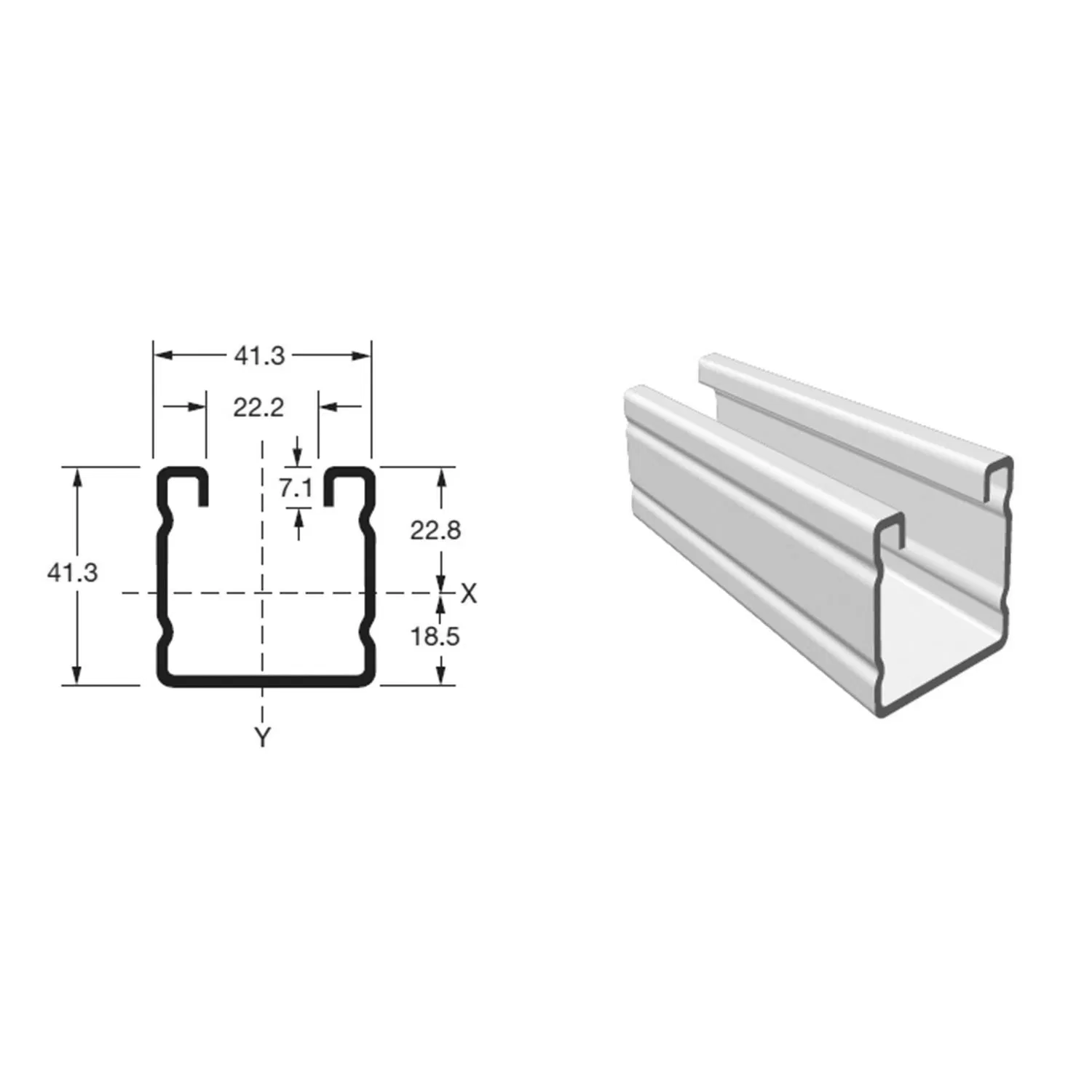 41X21X1.6mm Strut Channel with Reinforce