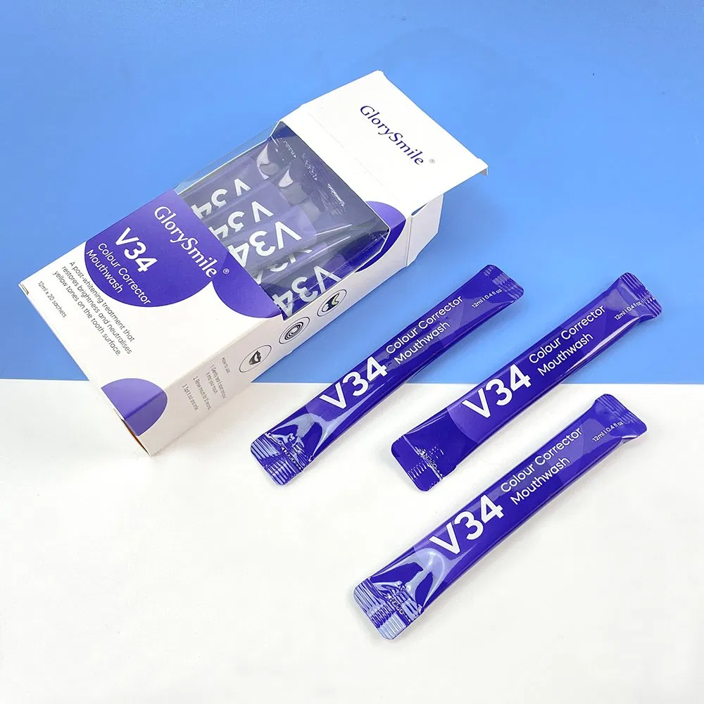 Oral Care 12ml V34 Mouthwash with 20 Pouches Inside Bright Smile Purple V34 Colour Corrector Mouthwash Private Logo