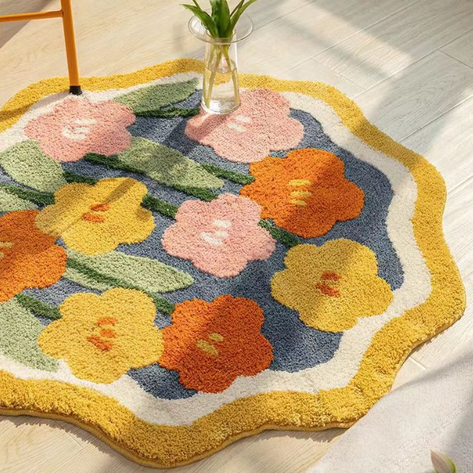Living Room Bedroom Flower Shaped Kids Floor Mats Fluffy Carpets