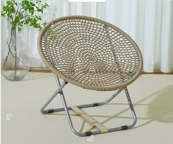Indoor and Outdoor Folding Chair, Moon Polyester Rope Woven Folding Moon Lazy Portable Folding