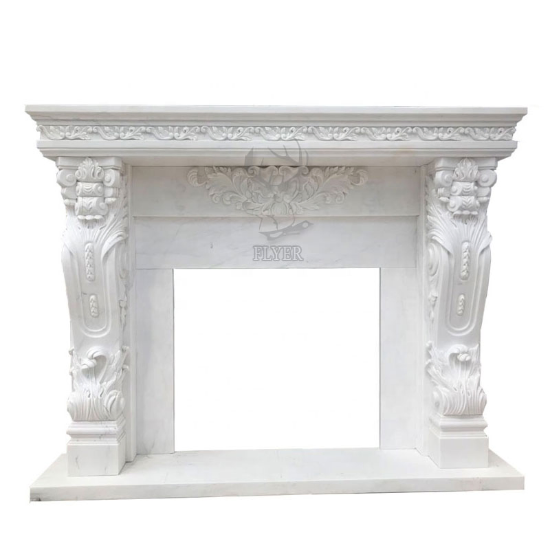 French Modern Hand Carving Stone White Marble Fireplace Mantel Surround