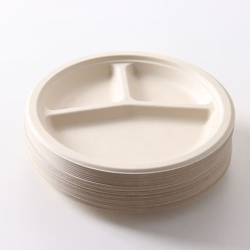 High Quality Biodegradable Disposable 9 Inch Sugarcane Plates for Restaurants Free Sample Paper Dishes with Lid Accessory