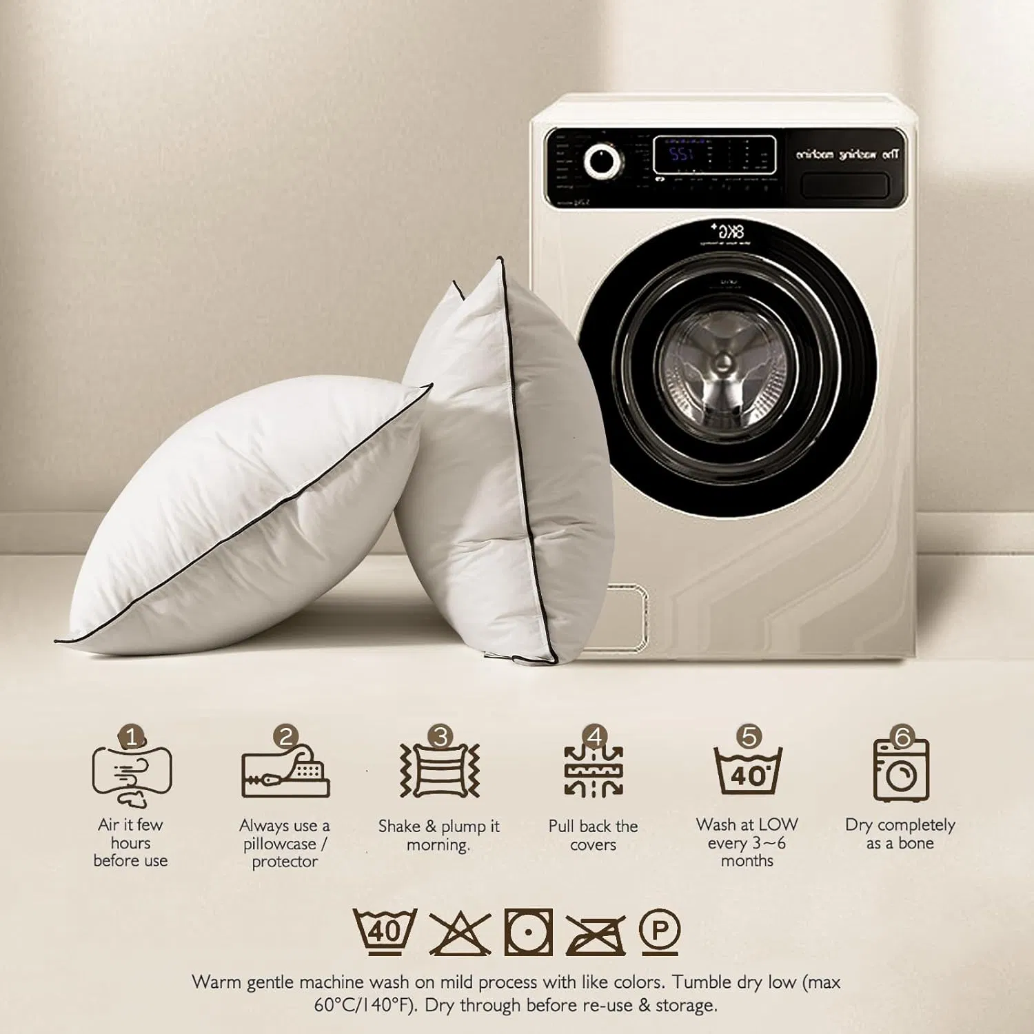 Premium Goose Feather Down Pillow Hotel Pillow with 100% Cotton Cover