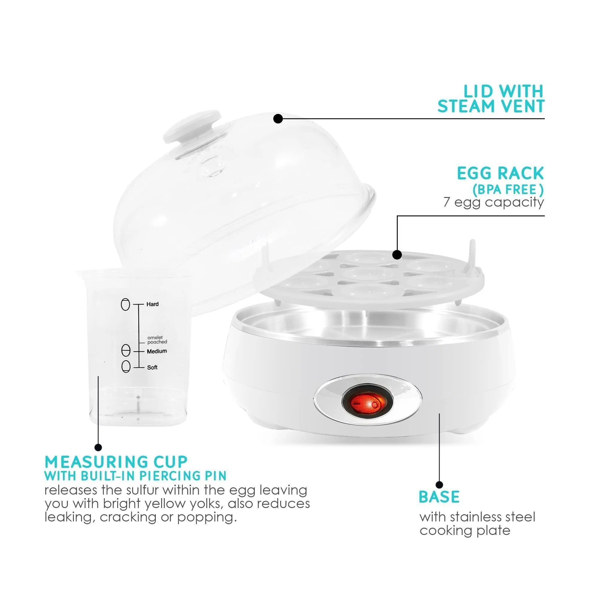 Hot Sale Auto Shut-off Medium Soft Hard-Boiled Easy Cooker Electric Egg Boiler