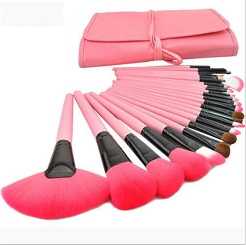 in-Stock 24-Piece Wooden Makeup Brush Set: Pink and Black Tools