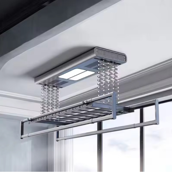Motorized Heated Drying Rack with Ceiling Lighting for Balconies