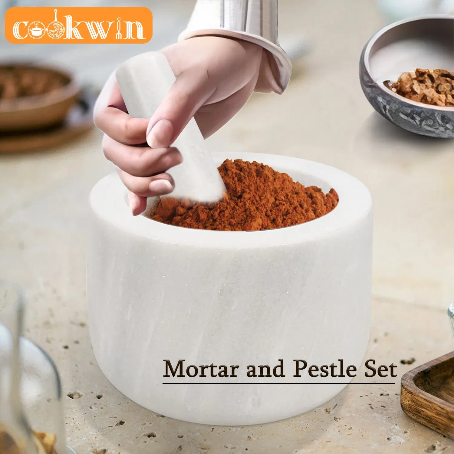 Amazon Hot Selling Exquisite Handcrafted Marble Mortar and Pestle Sturdy Stone Mortar and Pestle Set for Grinding Garlic