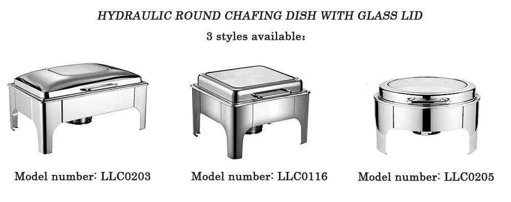 High Quality Catering Hydraulic Round Chafing Dish with Glass Lid