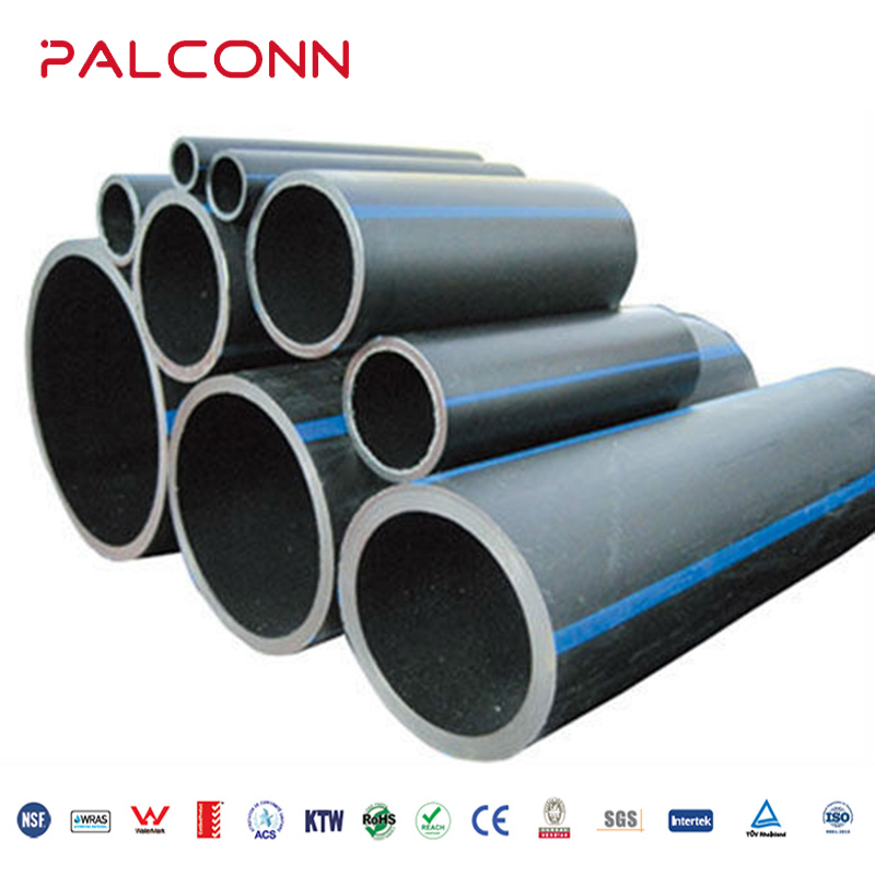 China Manufacturer Palconn 63*3.8mm Pn10 Black Color with Blue Strip HDPE Pipe and Fittings