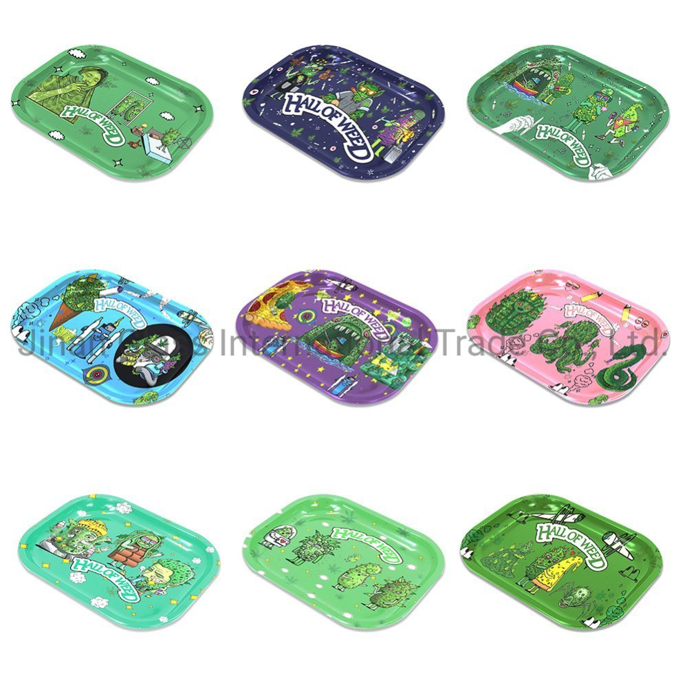 2022 New 18 * 14cm Tinplate Cigarette Tray Cartoon Pattern Cigarette Tray Smoking Set