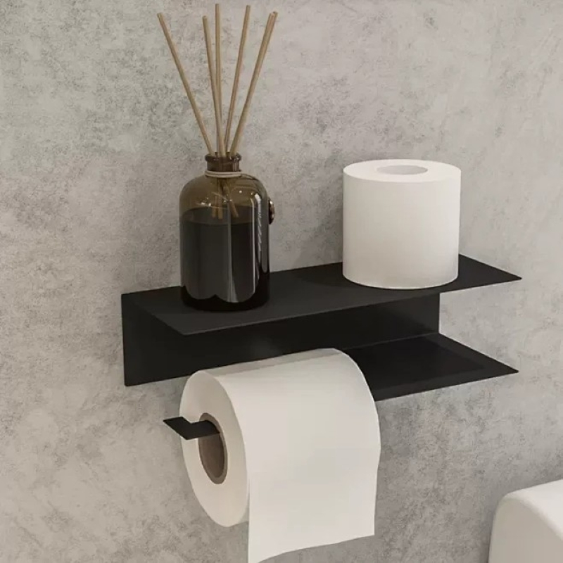 Factory Price Wholesale Wall Shelf Towel Holder Towel Rack Stainless Steel Bathroom Shelf Rack Electroplated Black Finish 1/2 Inch