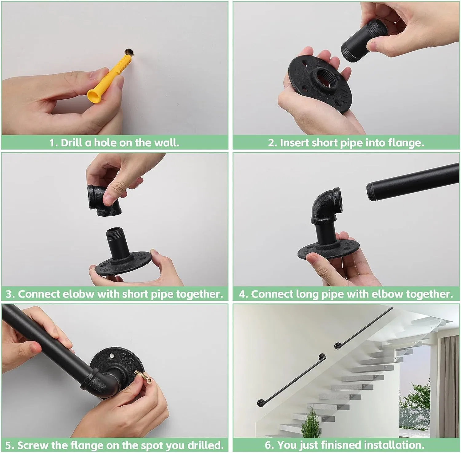 Stair Handrail Indoor 3 FT Wall Mounted Stair Railing for Outdoor