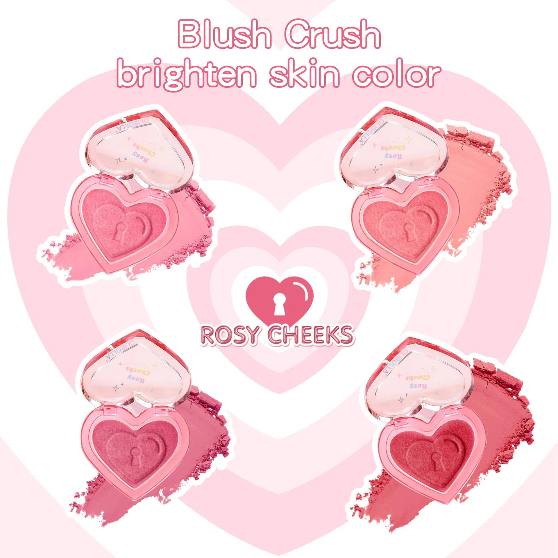 Vibrant 4-Color Heart Blush for Natural Nude Makeup Look